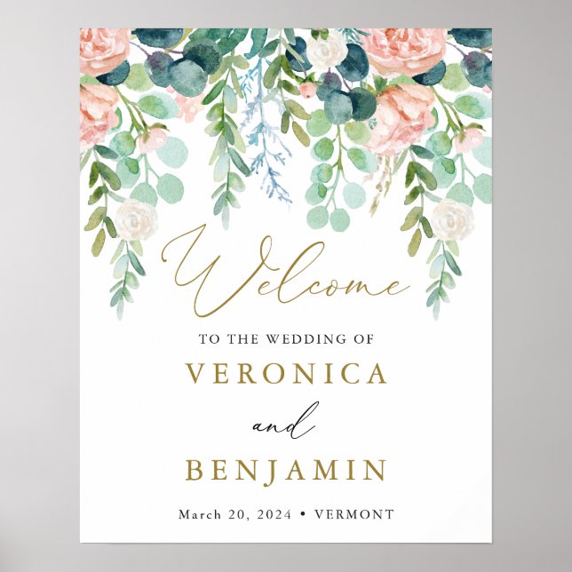 Poster Sinal de Boas-vindas do Casamento do Jardim Blush (Frente)