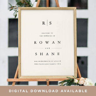 Poster Sinal de Boas-vindas do Casamento do Monograma Neg