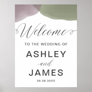 Poster Sinal de boas-vindas do casamento do verde roxo e