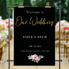 Poster Sinal de Boas-vindas do Casamento Dourado e Preto