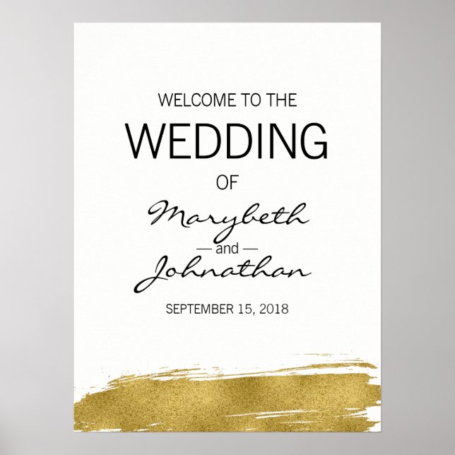 Póster Sinal de boas-vindas do casamento Dourado moderno  (Frente)