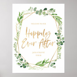 Poster Sinal de Boas-vindas do Casamento Dourado Verde Fe