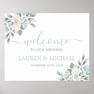 Poster Sinal de boas-vindas do Casamento Dusty Blue Water