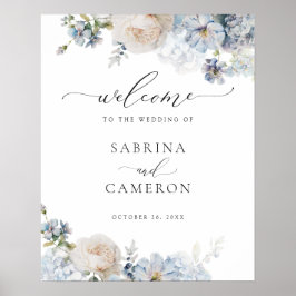 Poster Sinal de Boas-vindas do Casamento Elegante Azul Fl