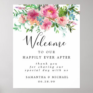 Poster Sinal de Boas-vindas do Casamento Elegante Floral
