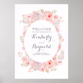 Póster Sinal de Boas-vindas do Casamento Elegante Floral
