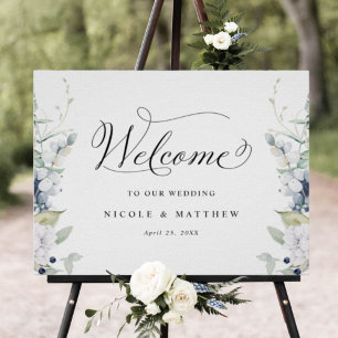 Poster Sinal de boas-vindas do casamento elegante Floral 