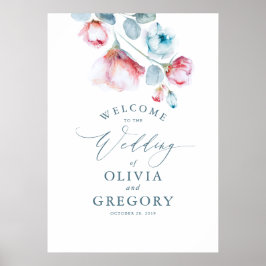 Poster Sinal de Boas-vindas do Casamento Elegante Floral