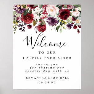 Poster Sinal de Boas-vindas do Casamento Elegante Floral