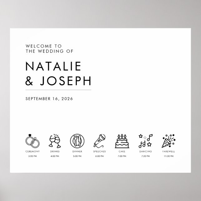 Poster Sinal de Boas-vindas do Casamento Elegante Moderno (Frente)