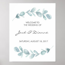 Poster Sinal de Boas-vindas do Casamento Eucalyptus Water
