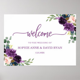 Poster Sinal de Boas-vindas do Casamento Floral Azul Lava