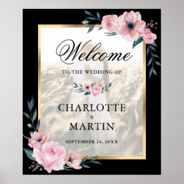 Poster Sinal de Boas-vindas do Casamento Floral Blush e B
