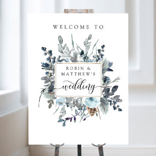 Poster Sinal de Boas-vindas do Casamento Floral Branco Du