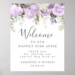 Poster Sinal de boas-vindas do Casamento Floral Branco Ro