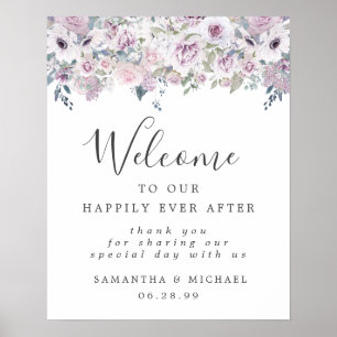 Poster Sinal de boas-vindas do Casamento Floral Branco Ro