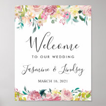Sinal de Boas-vindas do Casamento Floral com Blush