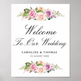 Poster sinal de boas-vindas do casamento floral com lavan