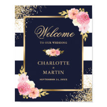 Sinal de Boas-vindas do Casamento Floral Cor-de-Ro