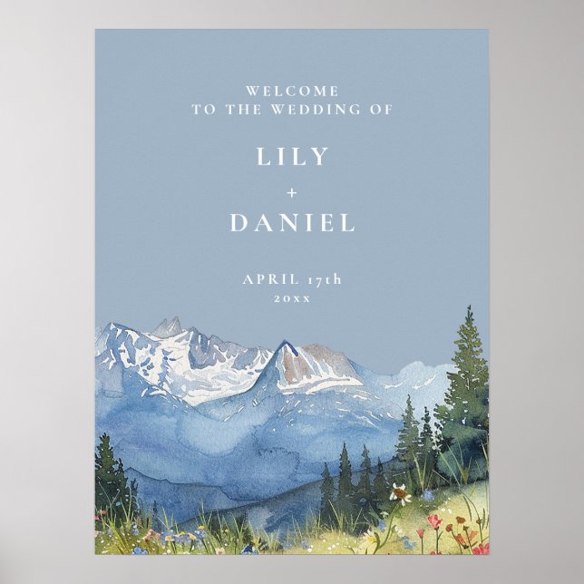 Poster Sinal de Boas-vindas do Casamento Floral da Montan (Frente)