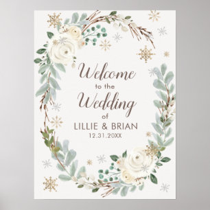 Poster Sinal de Boas-vindas do Casamento Floral de invern