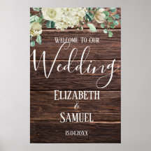 Sinal de boas-vindas do casamento floral de madeir