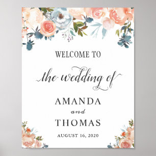 Poster Sinal de Boas-vindas do Casamento Floral de outono