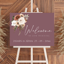 Poster Sinal de Boas-vindas do Casamento Floral de Pêsseg