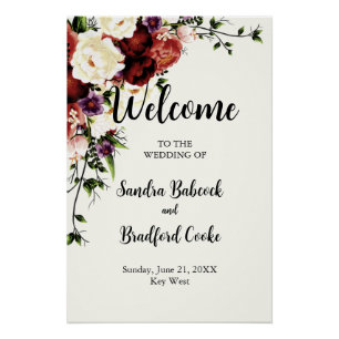 Póster Sinal de Boas-vindas do Casamento Floral de Queda 