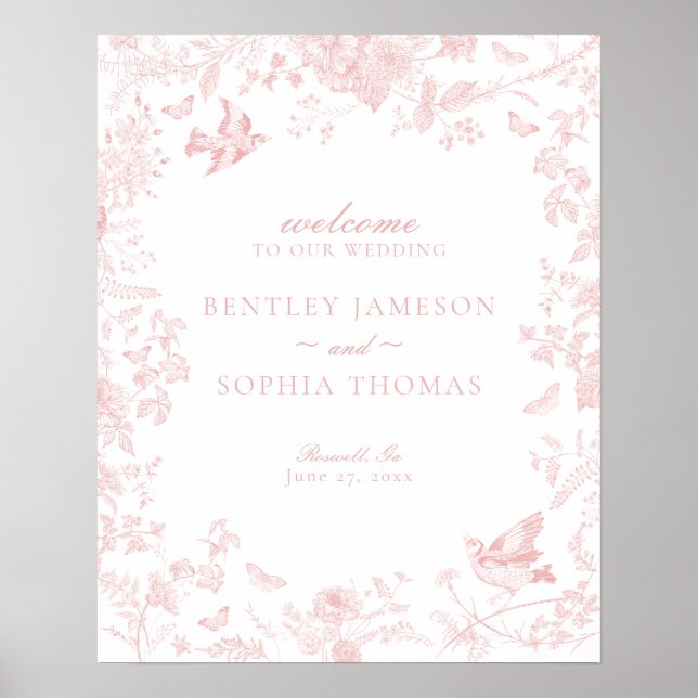 Poster Sinal de Boas-vindas do Casamento Floral de Toile  (Frente)
