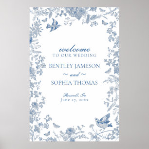 Poster Sinal de Boas-vindas do Casamento Floral de Toile 