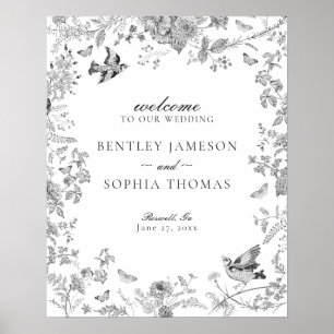Poster Sinal de Boas-vindas do Casamento Floral de Toile 