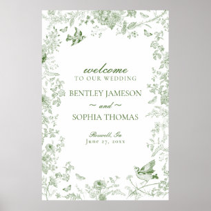 Poster Sinal de Boas-vindas do Casamento Floral de Toile 