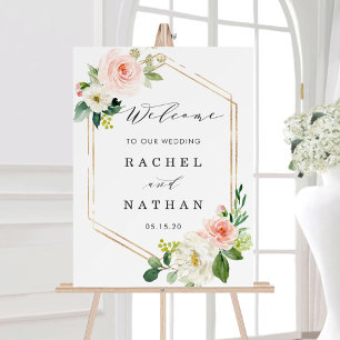 Poster Sinal de Boas-vindas do Casamento Floral Dourado B
