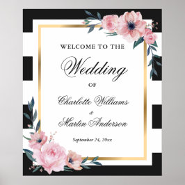 Poster Sinal de Boas-vindas do Casamento Floral Dourado C