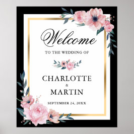 Poster Sinal de Boas-vindas do Casamento Floral Dourado P
