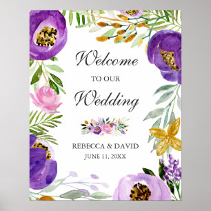 Poster Sinal de Boas-Vindas do Casamento Floral Dourado U