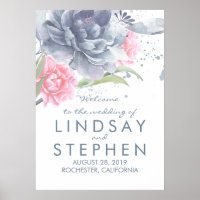Sinal de Boas-vindas do Casamento Floral Dusty Blu