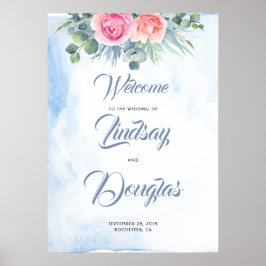 Poster Sinal de Boas-vindas do Casamento Floral Dusty Blu
