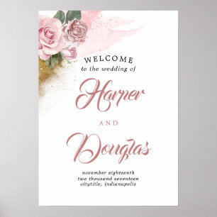Poster Sinal de Boas-vindas do Casamento Floral Dusty Ros