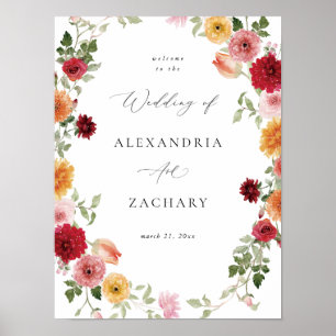 Poster Sinal de Boas-vindas do Casamento Floral Multi-Col