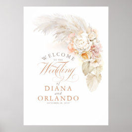 Poster Sinal de Boas-vindas do Casamento Floral Pampas Gr