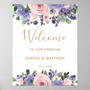 Poster Sinal de boas-vindas do Casamento Floral Purple da