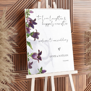 Poster Sinal de Boas-vindas do Casamento Floral Purple El