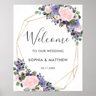Poster Sinal de Boas-vindas do Casamento Floral Purple La