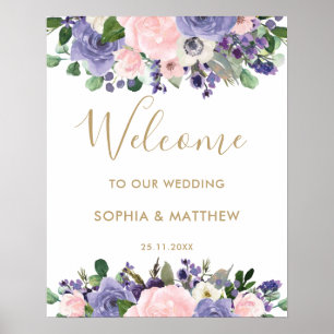 Poster Sinal de Boas-vindas do Casamento Floral Purple La