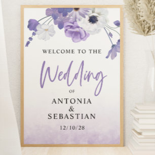 Poster Sinal de Boas-vindas do Casamento Floral Purple Po