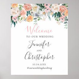 Poster Sinal de Boas-vindas do Casamento Floral Romântico