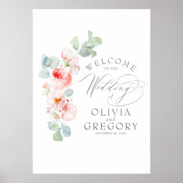 Poster Sinal de boas-vindas do Casamento Floral Rosa