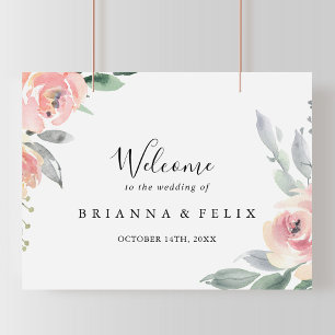 Poster Sinal de Boas-Vindas do Casamento Floral Rosa Eleg